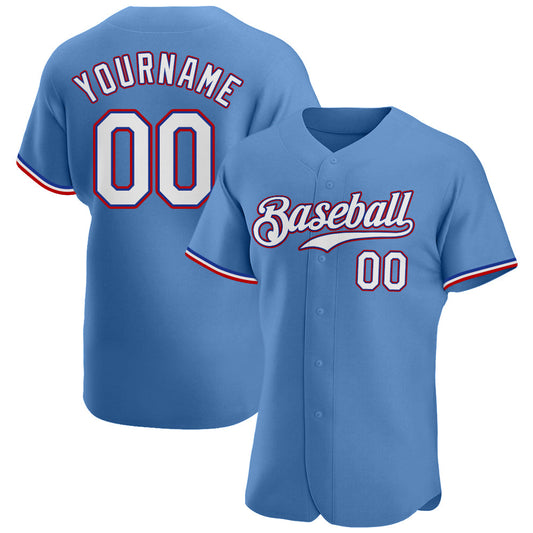 Custom Light Blue White-Red Authentic Baseball Jersey - Main View