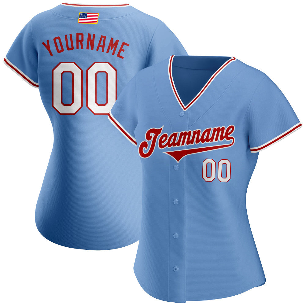 Custom Light Blue White-Red Authentic American Flag Fashion Baseball Jersey view 2