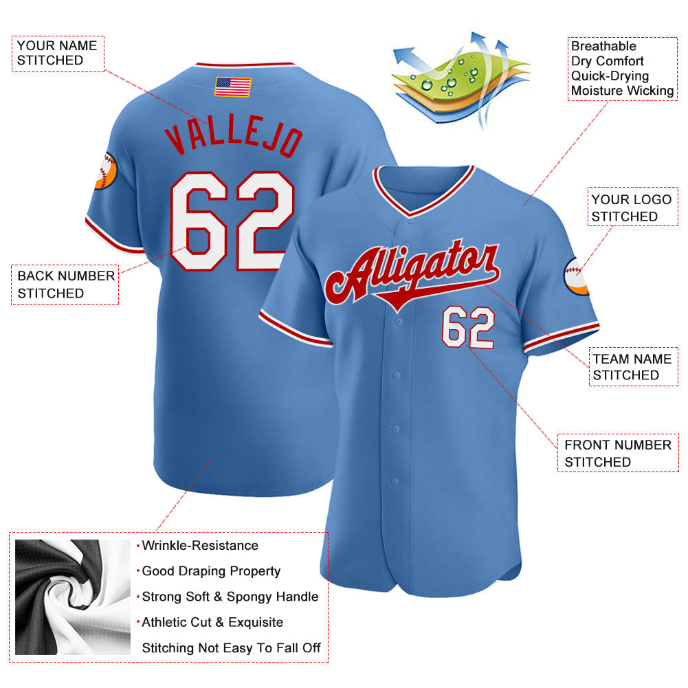 Custom Light Blue White-Red Authentic American Flag Fashion Baseball Jersey view 3