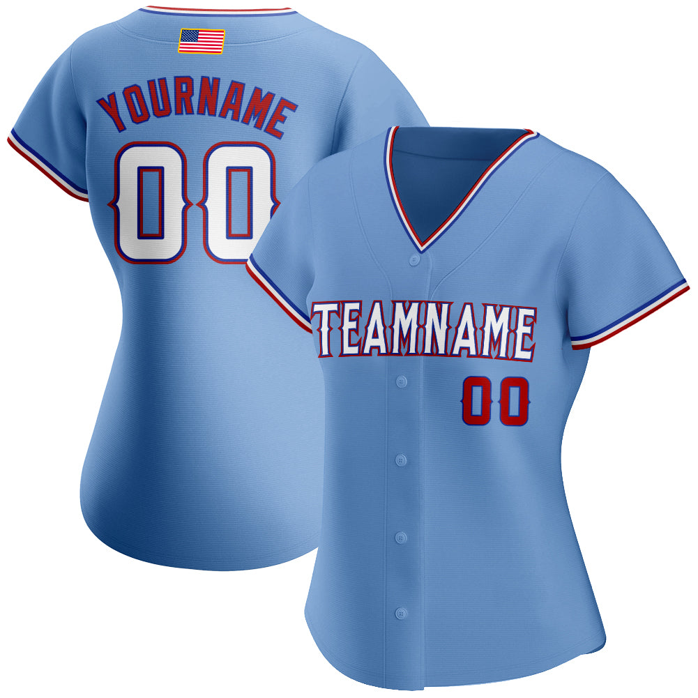 Custom Light Blue White-Red Authentic American Flag Fashion Baseball Jersey view 2