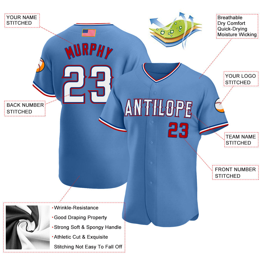 Custom Light Blue White-Red Authentic American Flag Fashion Baseball Jersey view 3