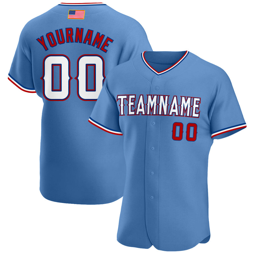 Custom Light Blue White-Red Authentic American Flag Fashion Baseball Jersey - Main View