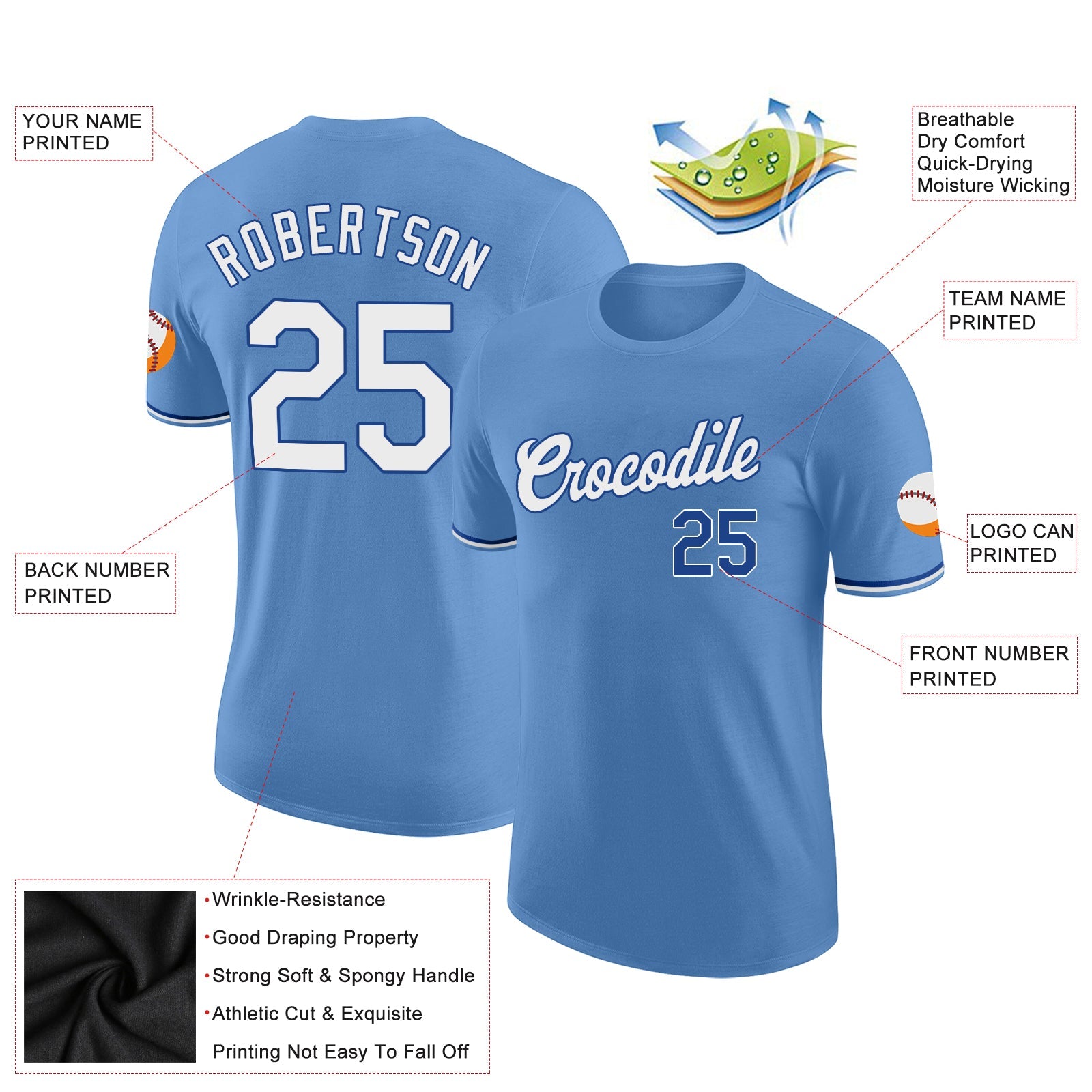 Custom Light Blue White-Royal Performance T-Shirt view 2