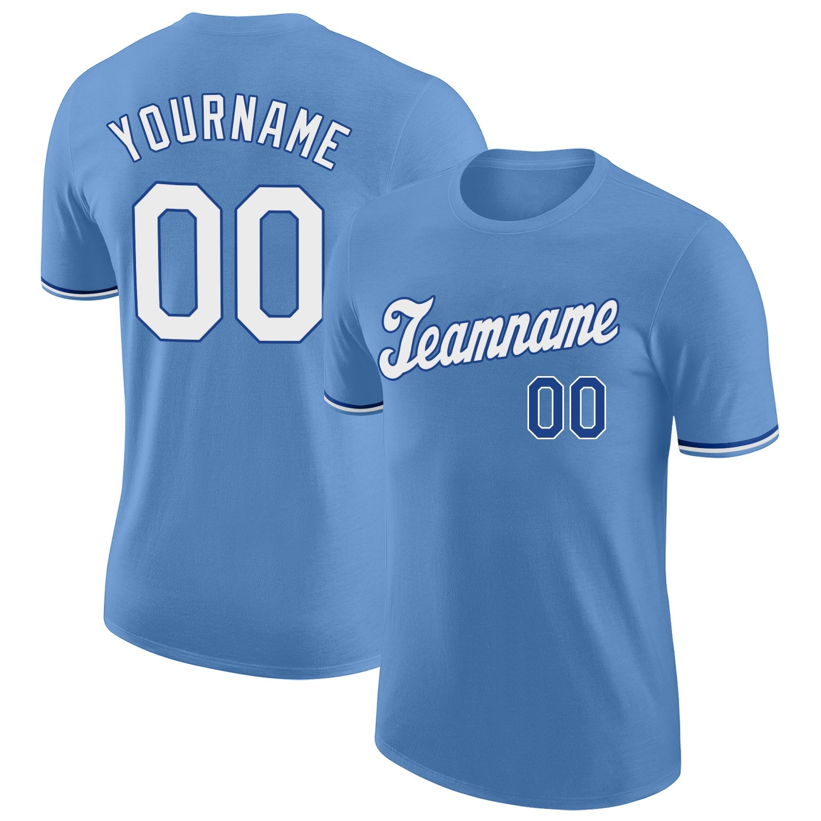 Custom Light Blue White-Royal Performance T-Shirt - Main View