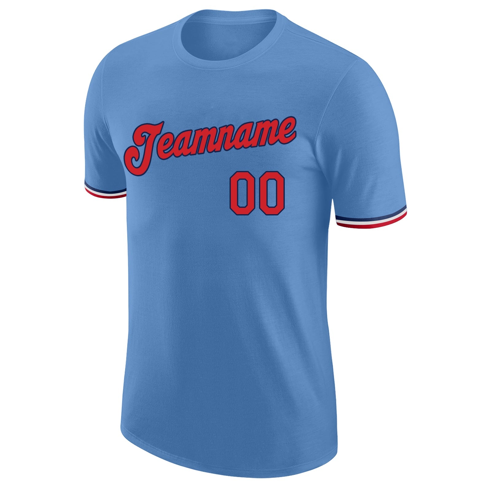 Custom Light Blue Red-Navy Performance T-Shirt view 5