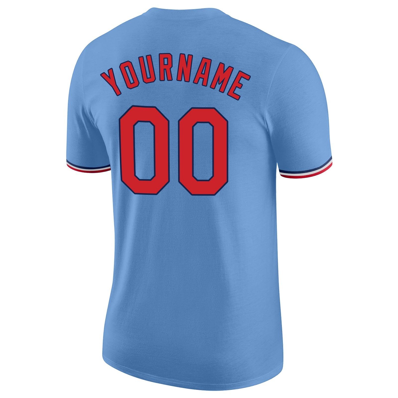 Custom Light Blue Red-Navy Performance T-Shirt view 6