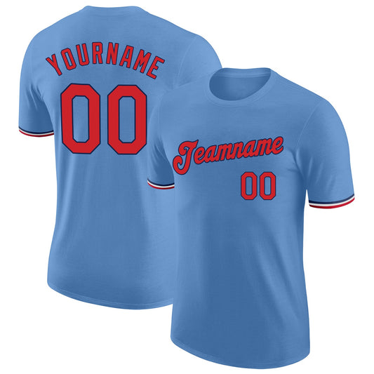 Custom Light Blue Red-Navy Performance T-Shirt - Main View