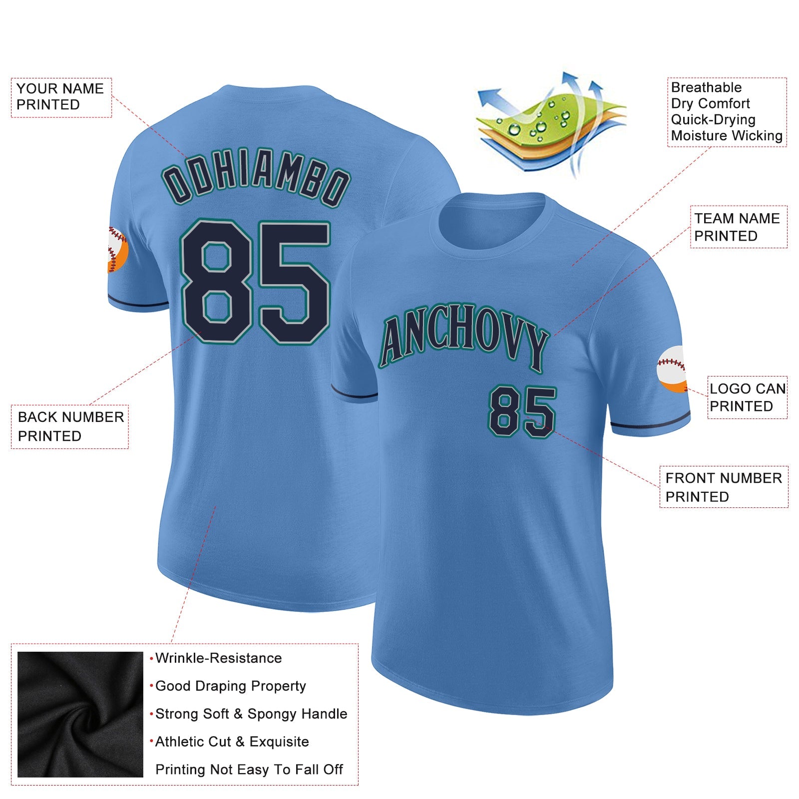 Custom Light Blue Navy-Aqua Performance T-Shirt view 2