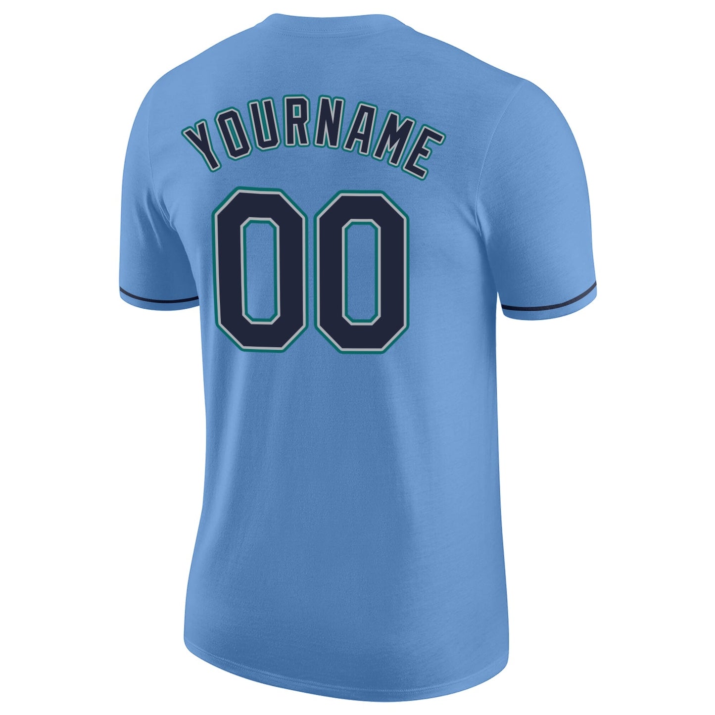Custom Light Blue Navy-Aqua Performance T-Shirt view 6