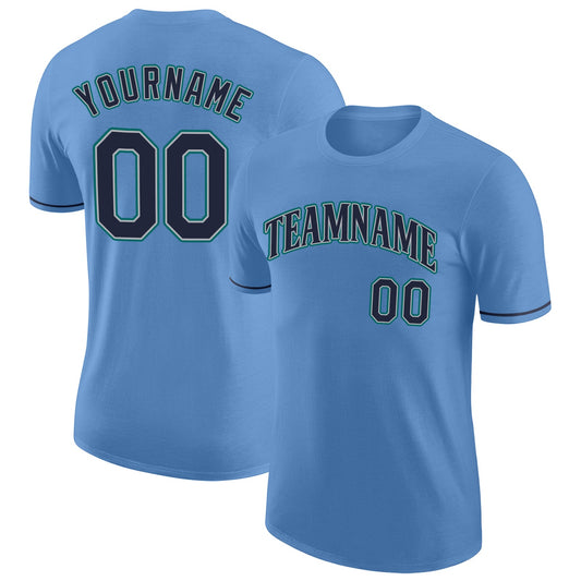 Custom Light Blue Navy-Aqua Performance T-Shirt - Main View