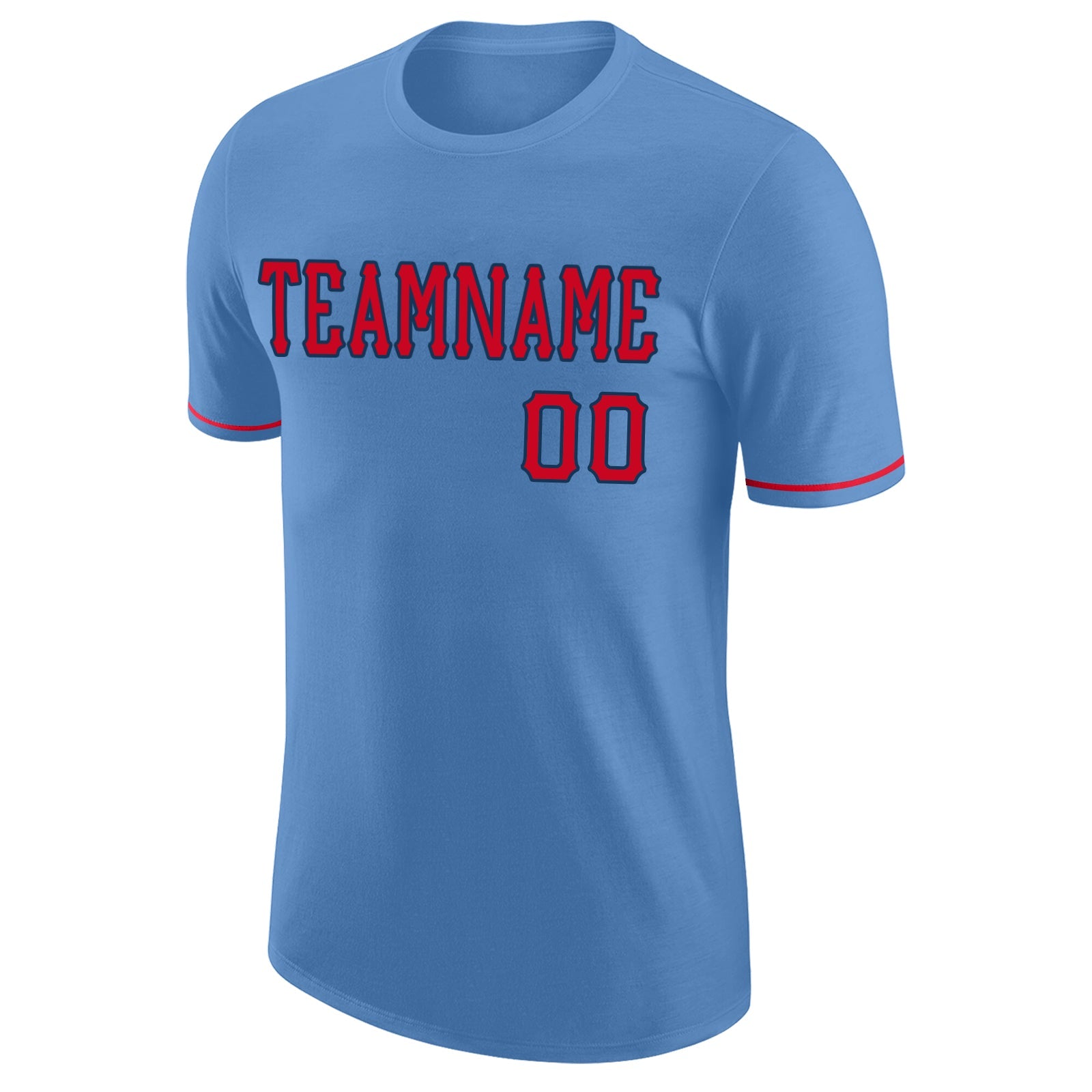 Custom Light Blue Red-Navy Performance T-Shirt view 5