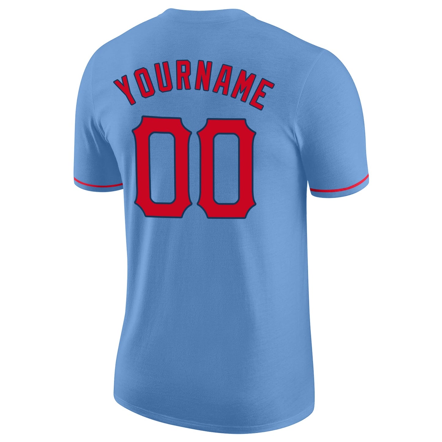 Custom Light Blue Red-Navy Performance T-Shirt view 6