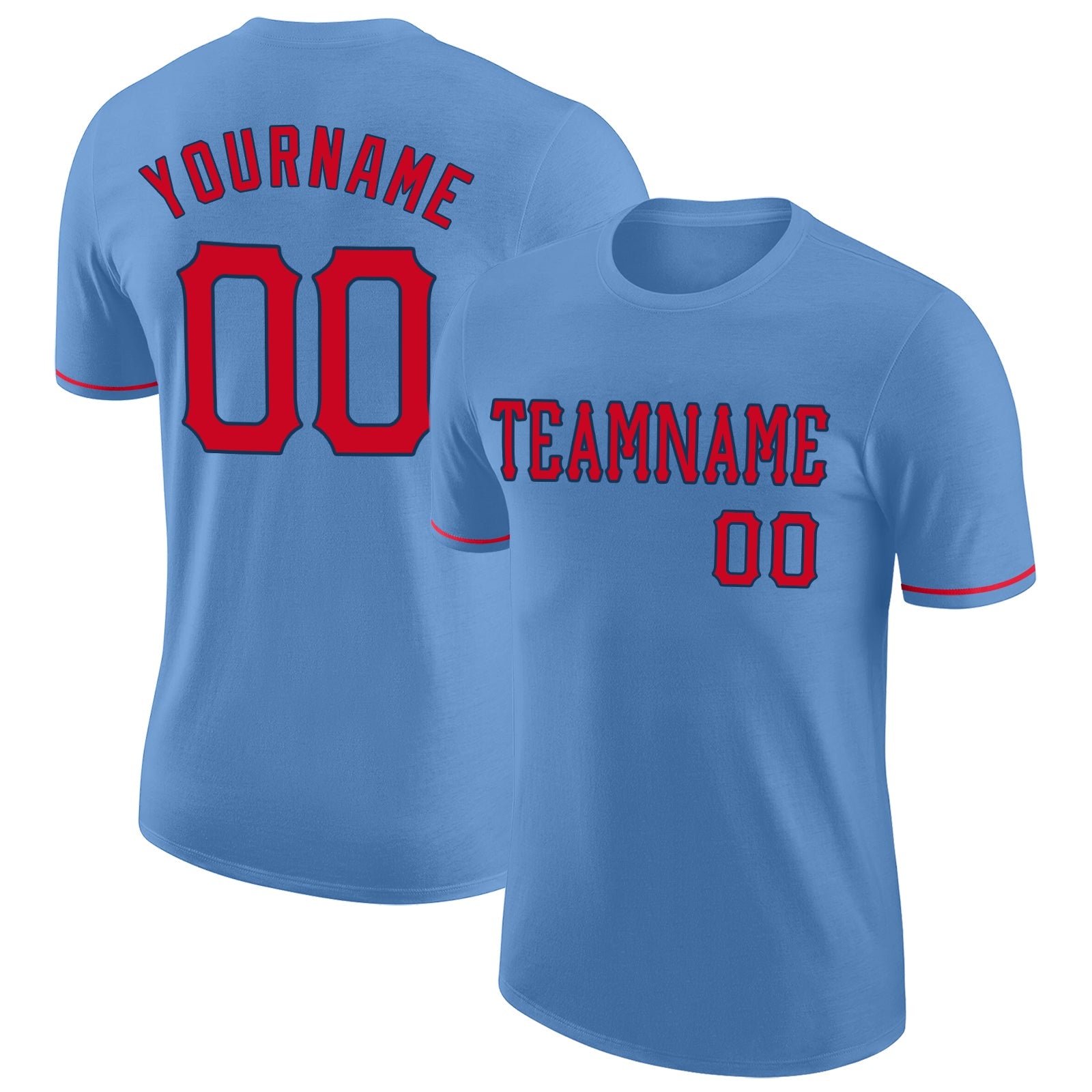 Custom Light Blue Red-Navy Performance T-Shirt - Main View