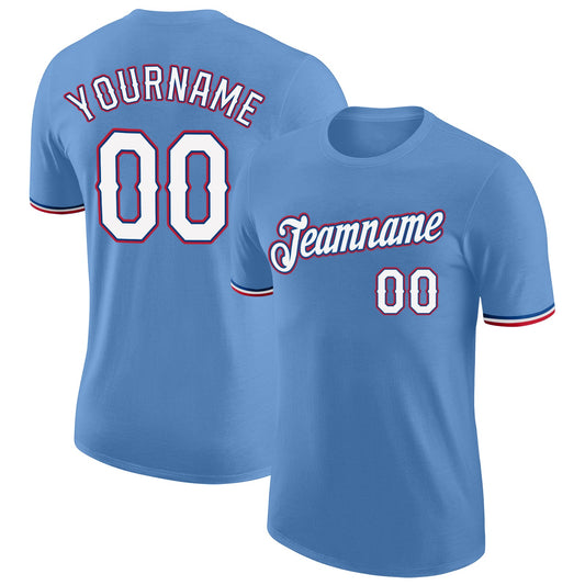 Custom Light Blue White-Red Performance T-Shirt - Main View