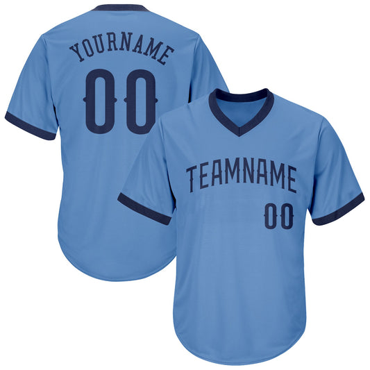 Custom Light Blue Navy Authentic Throwback Rib-Knit Baseball Jersey Shirt - Main View