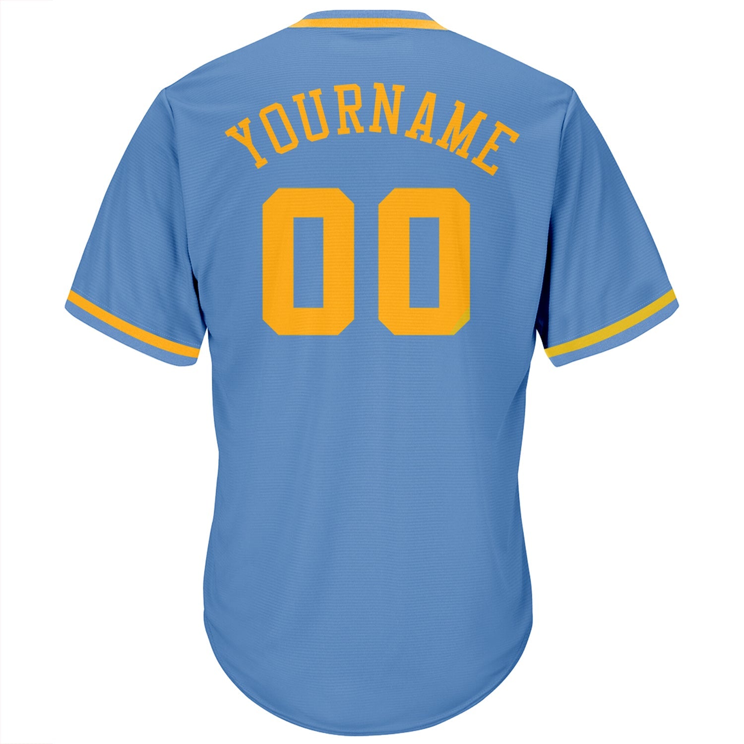 Custom Light Blue Gold Authentic Throwback Rib-Knit Baseball Jersey Shirt view 3