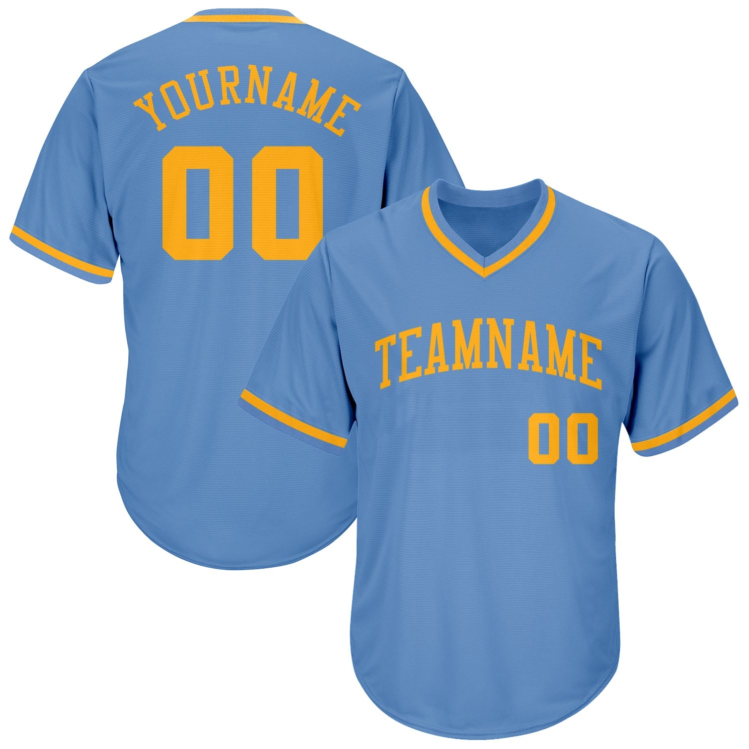 Custom Light Blue Gold Authentic Throwback Rib-Knit Baseball Jersey Shirt - Main View