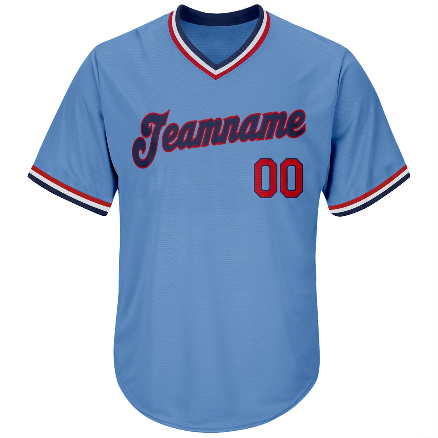 Custom Light Blue Red-Navy Authentic Throwback Rib-Knit Baseball Jersey Shirt view 2