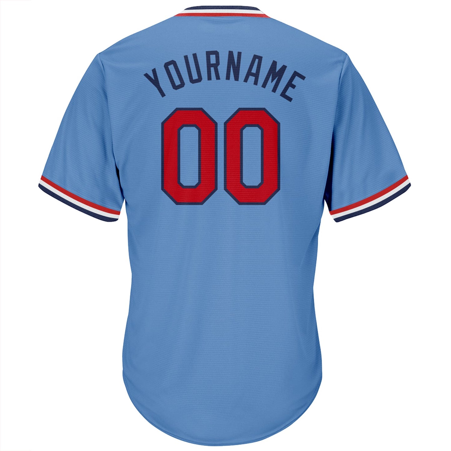 Custom Light Blue Red-Navy Authentic Throwback Rib-Knit Baseball Jersey Shirt view 3