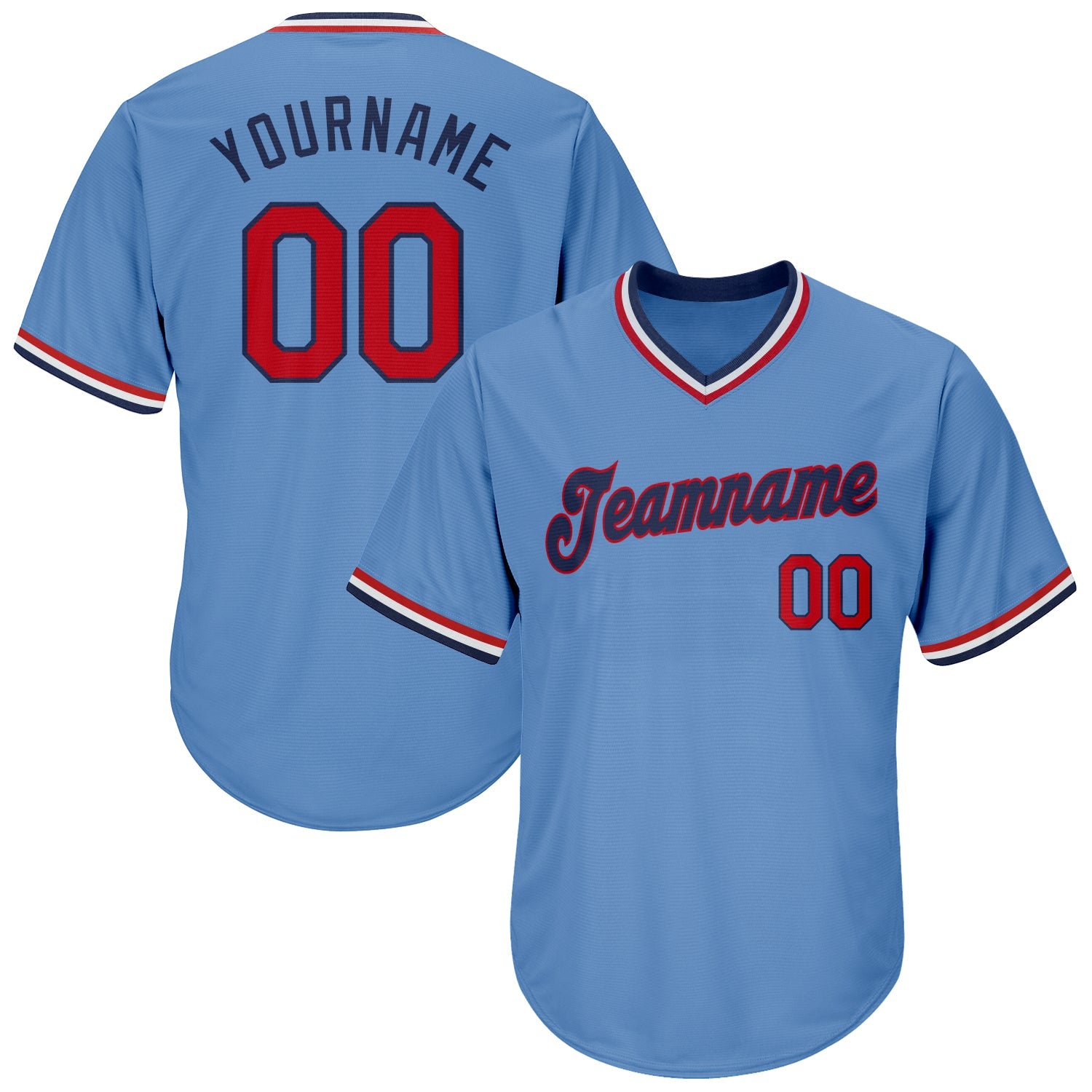 Custom Light Blue Red-Navy Authentic Throwback Rib-Knit Baseball Jersey Shirt - Main View