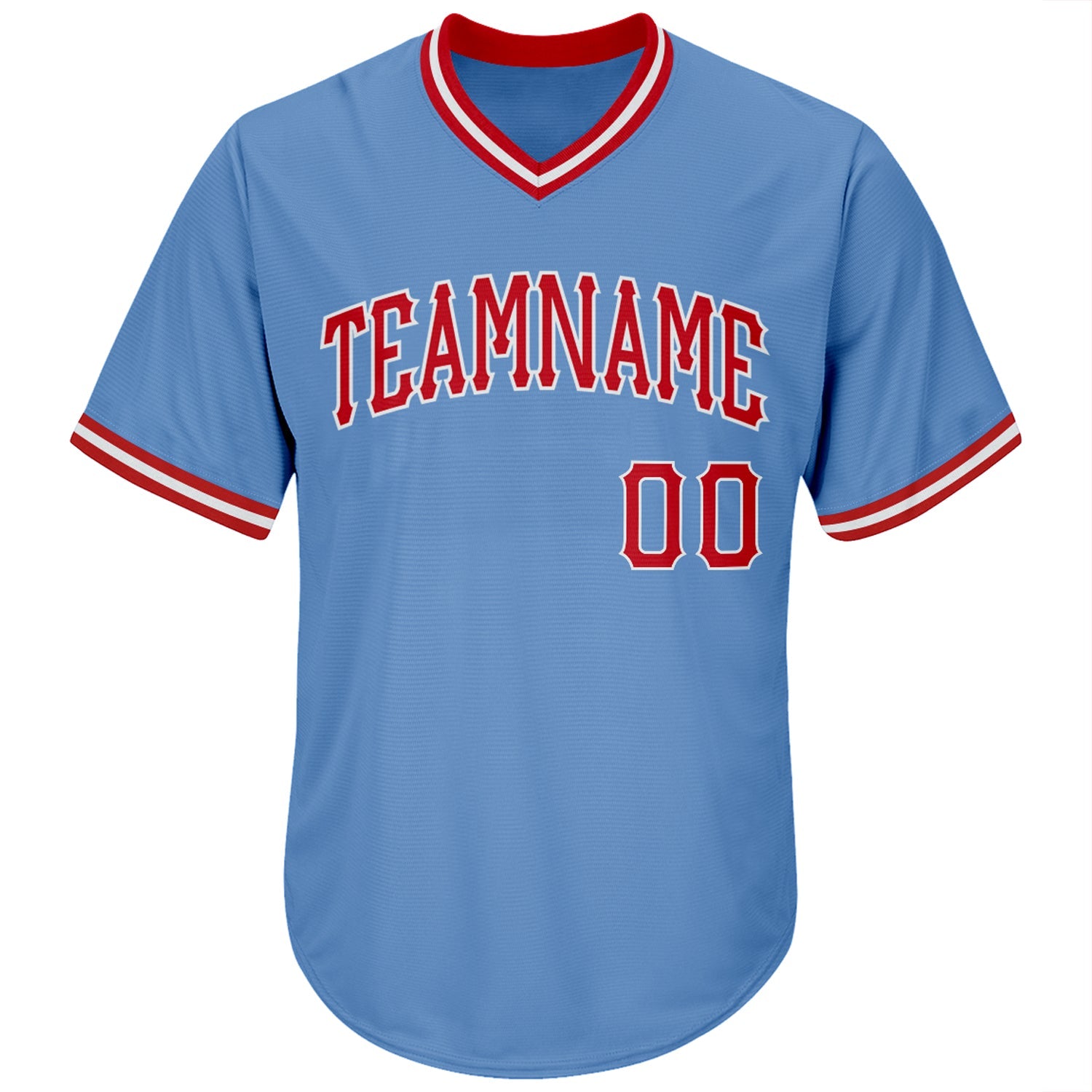 Custom Light Blue Red-White Authentic Throwback Rib-Knit Baseball Jersey Shirt view 2