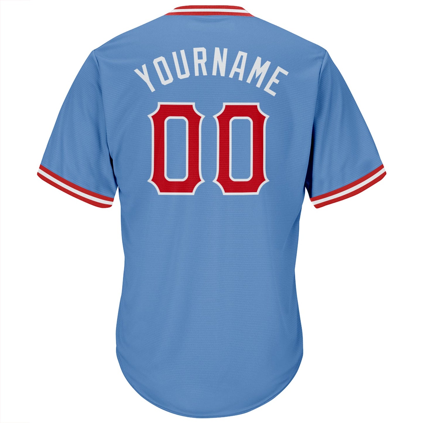 Custom Light Blue Red-White Authentic Throwback Rib-Knit Baseball Jersey Shirt view 3
