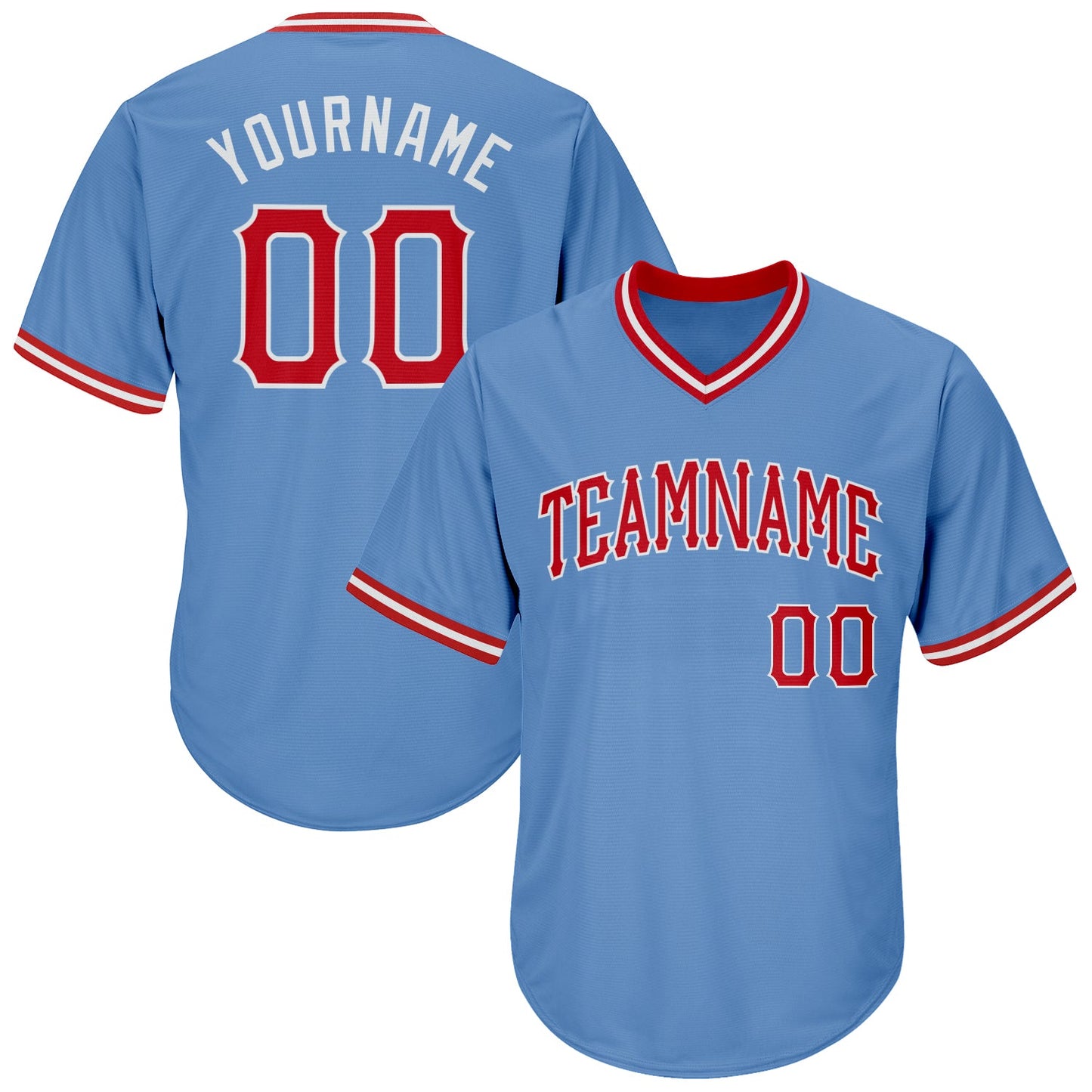 Custom Light Blue Red-White Authentic Throwback Rib-Knit Baseball Jersey Shirt - Main View