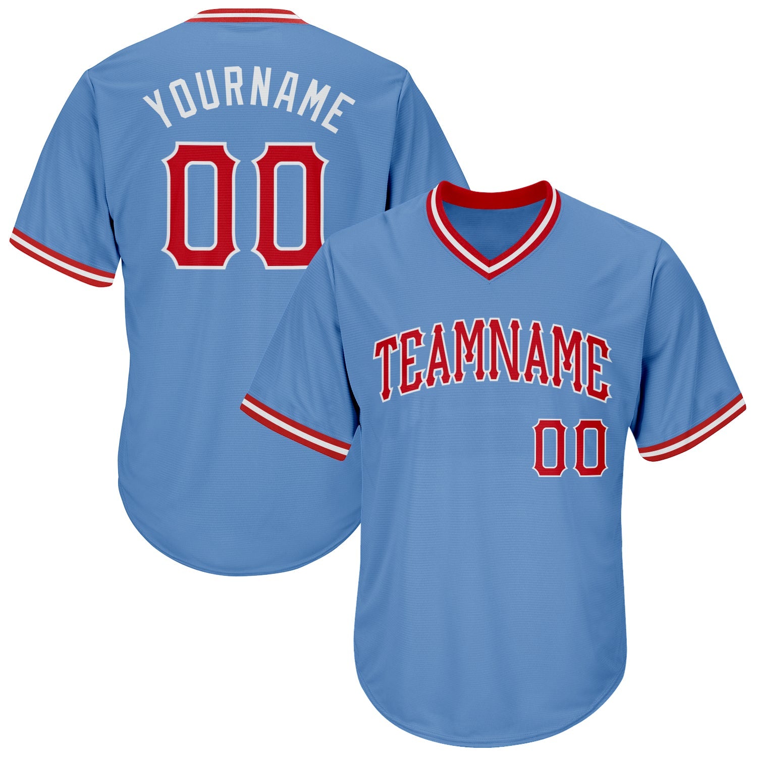 Custom Light Blue Red-White Authentic Throwback Rib-Knit Baseball Jersey Shirt - Main View