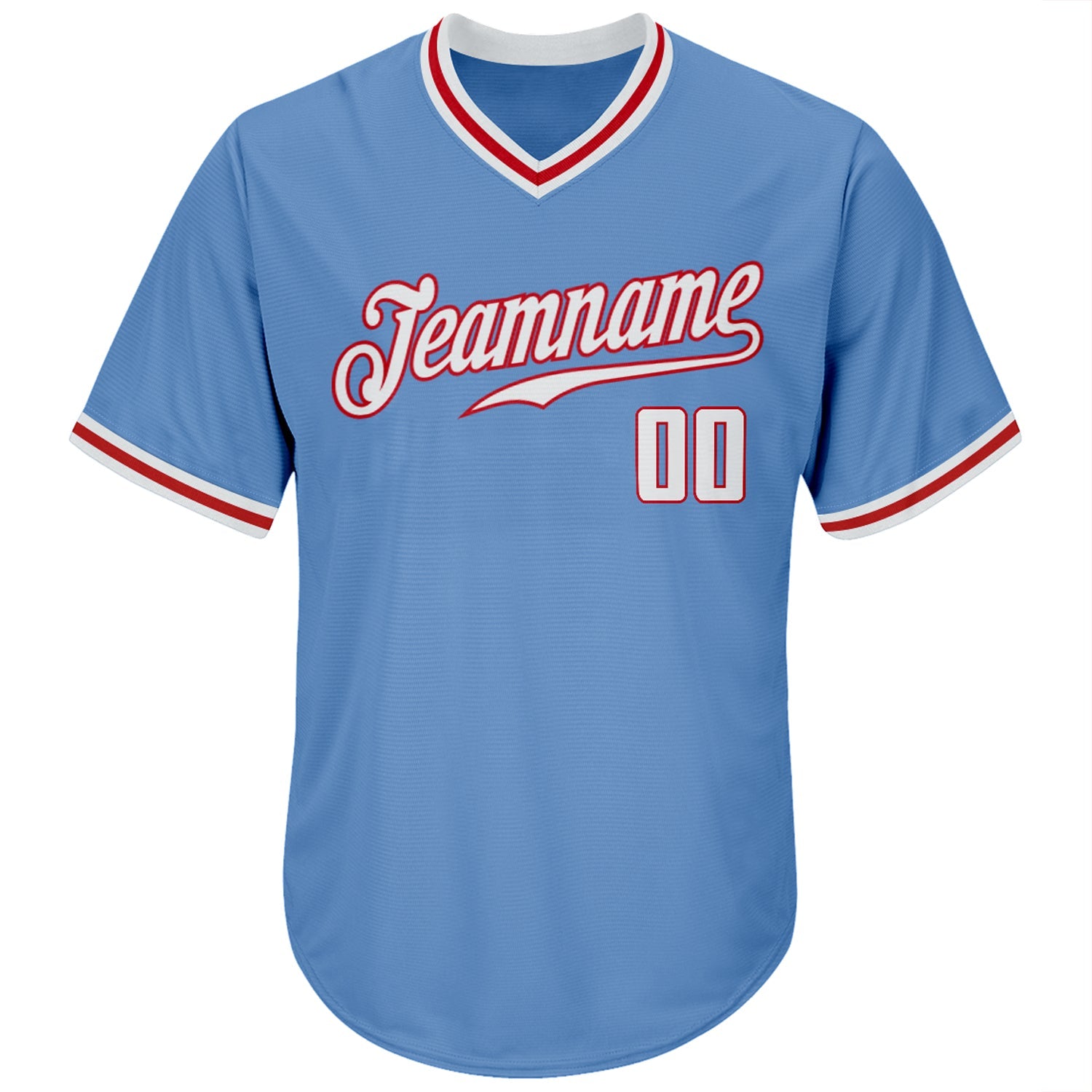 Custom Light Blue White-Red Authentic Throwback Rib-Knit Baseball Jersey Shirt view 2
