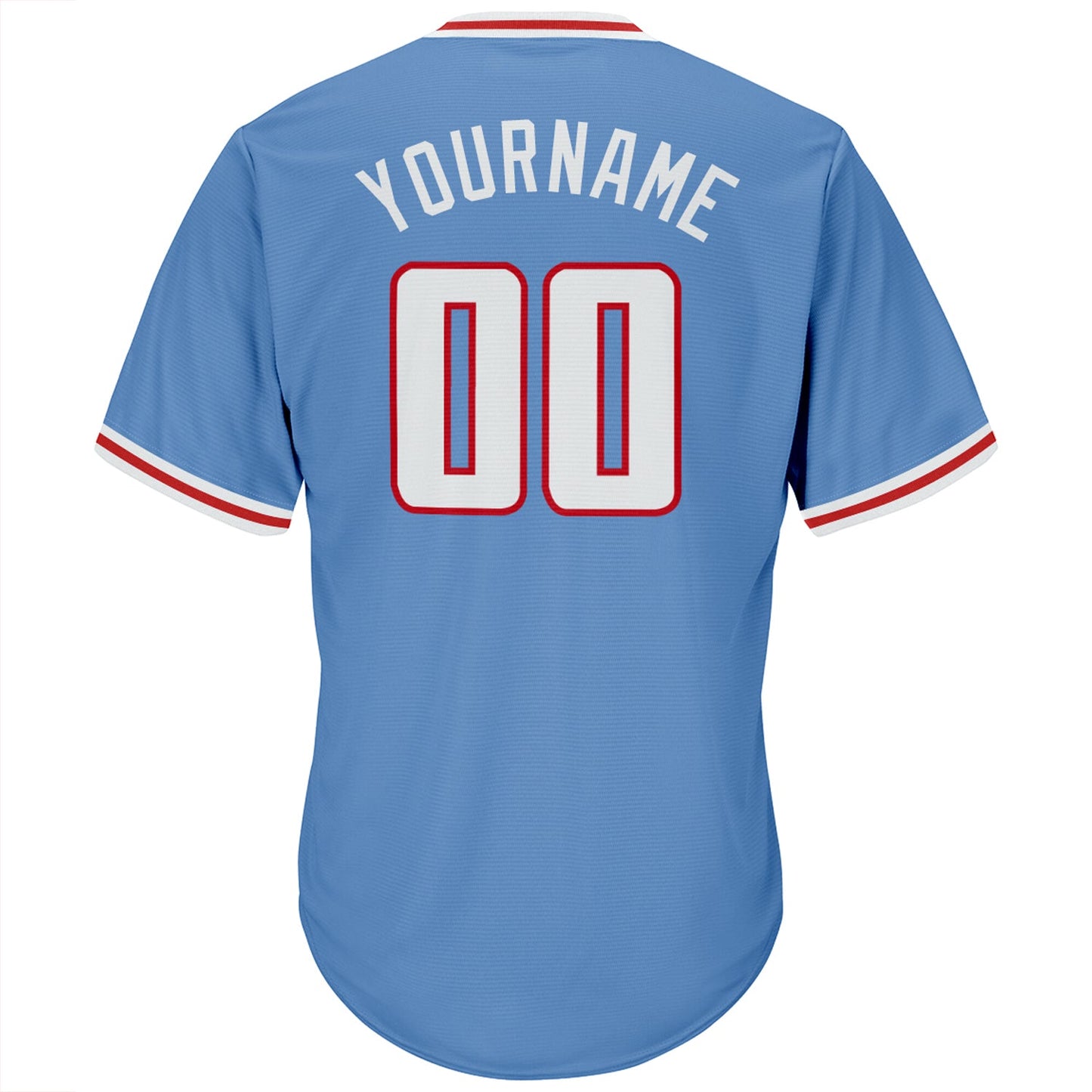 Custom Light Blue White-Red Authentic Throwback Rib-Knit Baseball Jersey Shirt view 3