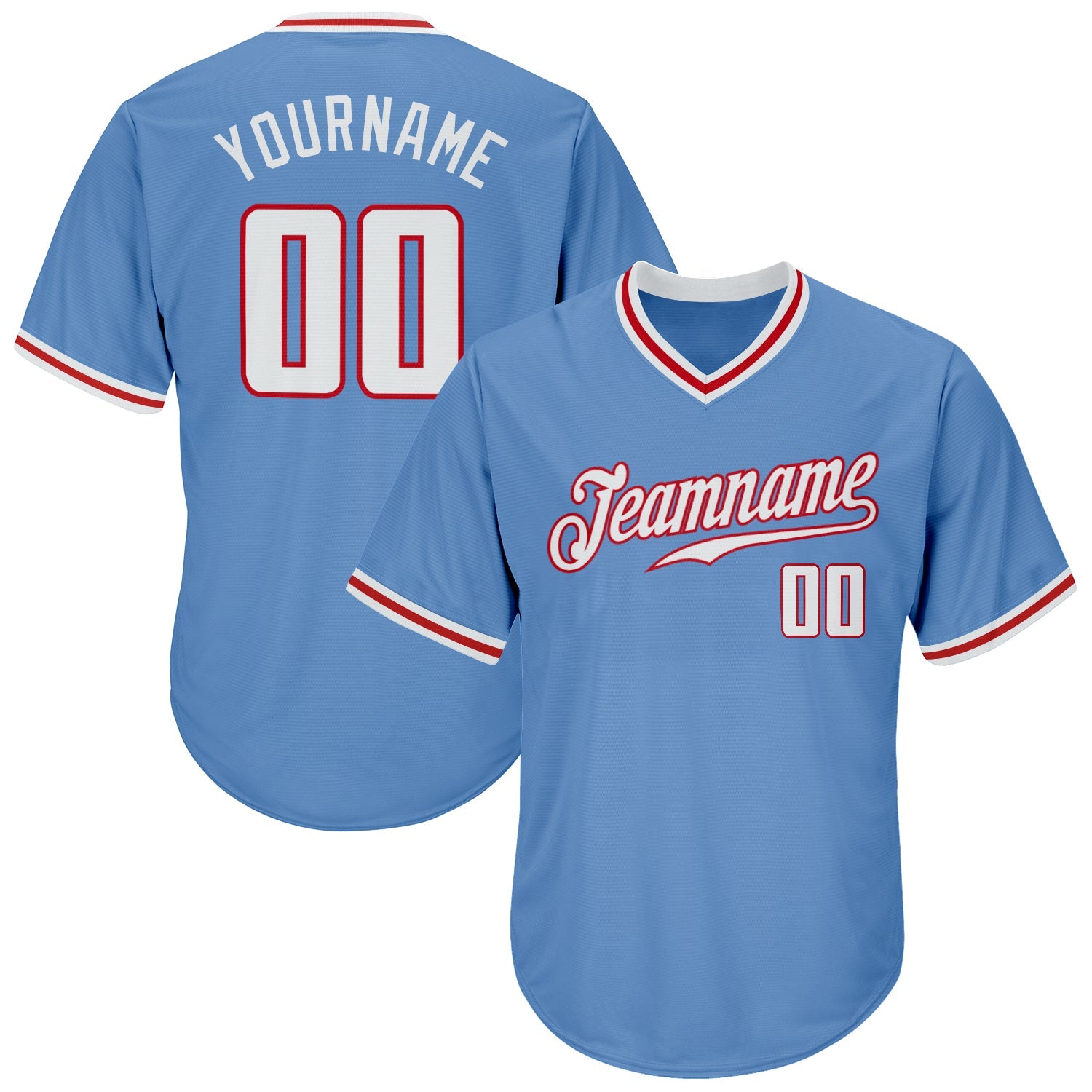 Custom Light Blue White-Red Authentic Throwback Rib-Knit Baseball Jersey Shirt - Main View