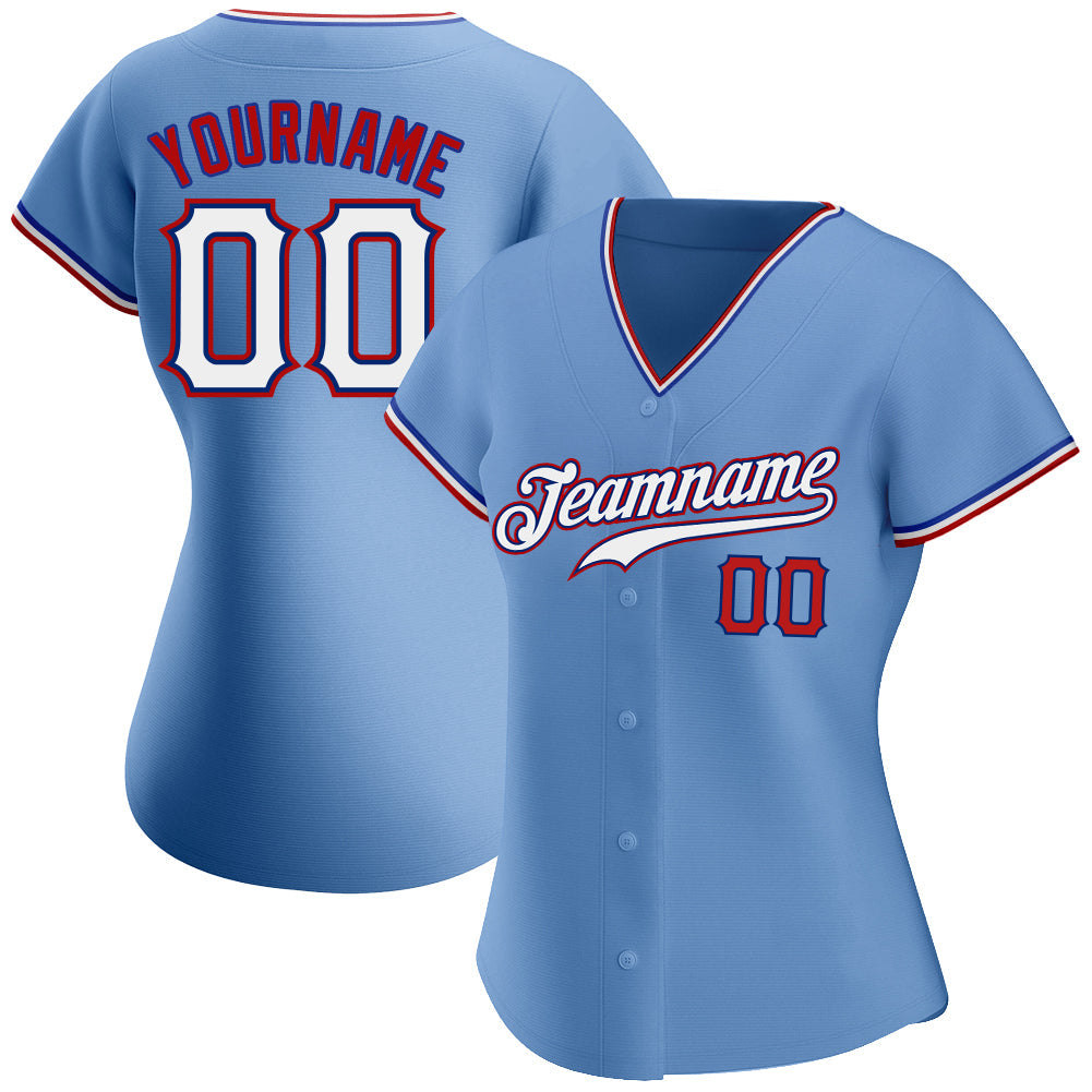 Custom Light Blue White-Red Authentic Baseball Jersey view 2