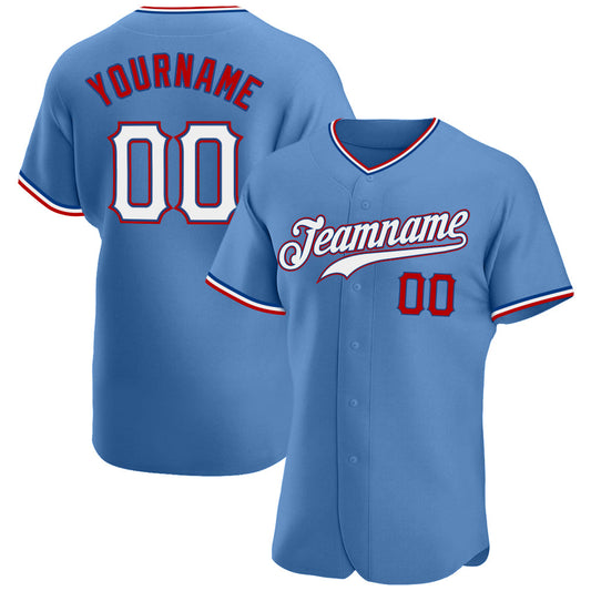 Custom Light Blue White-Red Authentic Baseball Jersey - Main View