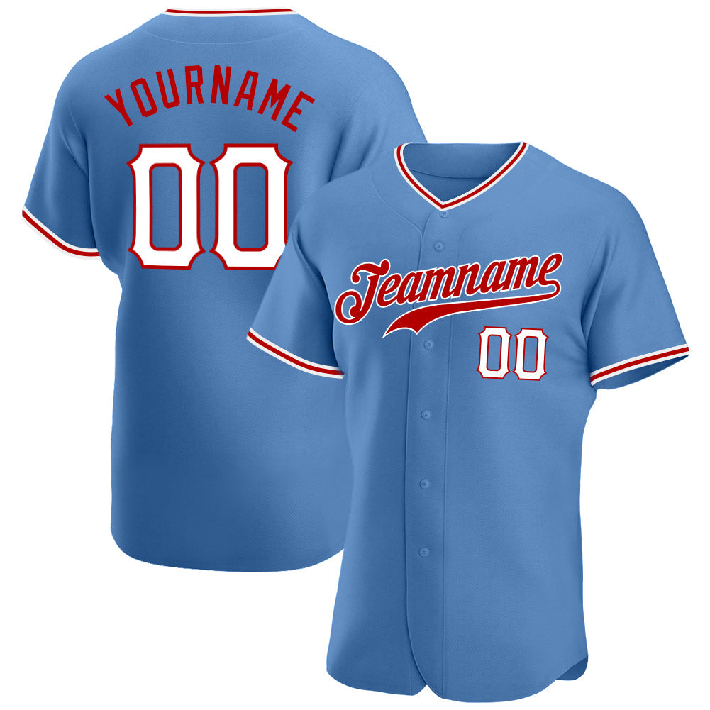 Custom Light Blue White-Red Authentic Baseball Jersey - Main View