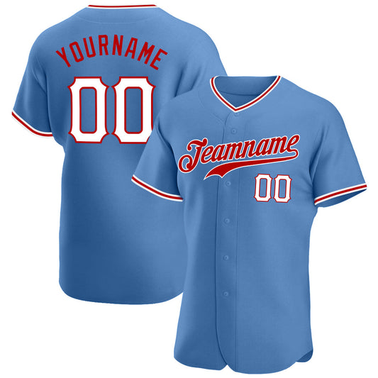 Custom Light Blue White-Red Authentic Baseball Jersey - Main View