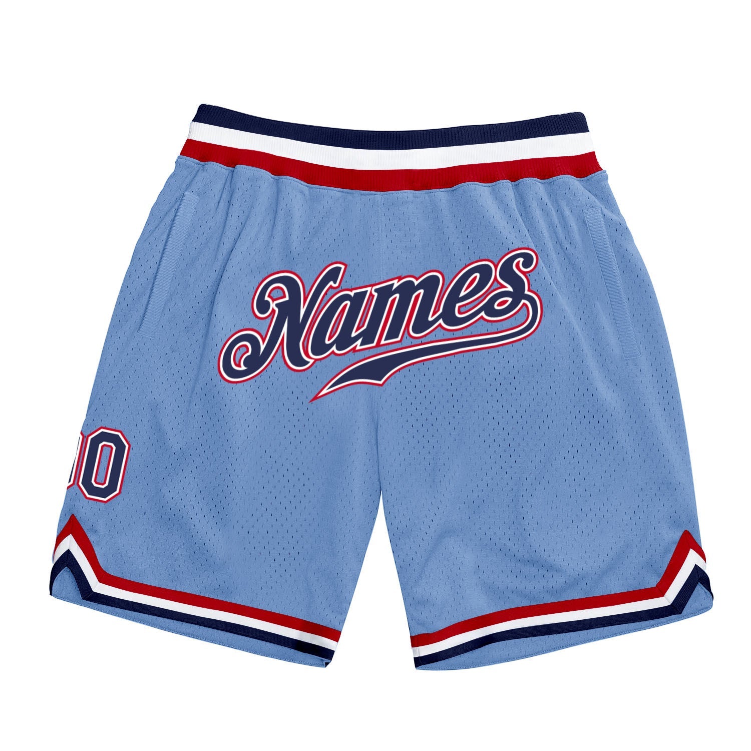 Custom Light Blue Navy-Red Authentic Throwback Basketball Shorts - Main View