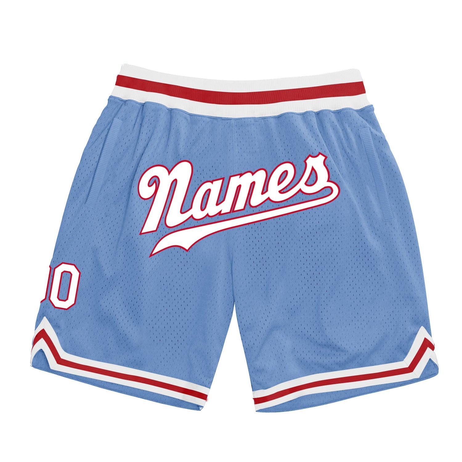 Custom Light Blue White-Red Authentic Throwback Basketball Shorts - Main View
