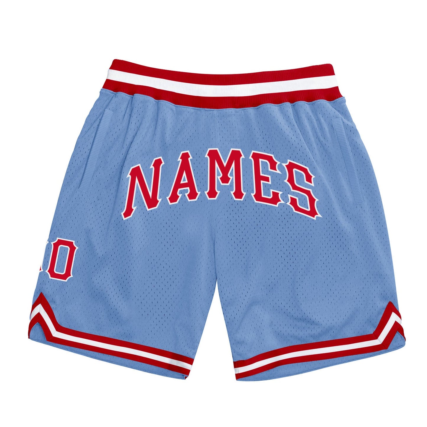 Custom Light Blue Red-White Authentic Throwback Basketball Shorts - Main View