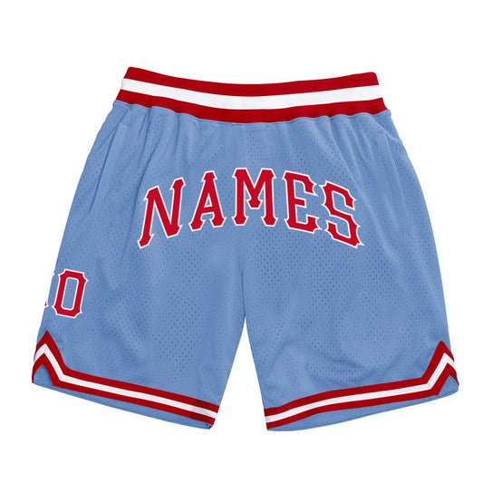 Custom Light Blue Red-White Authentic Throwback Basketball Shorts - Main View