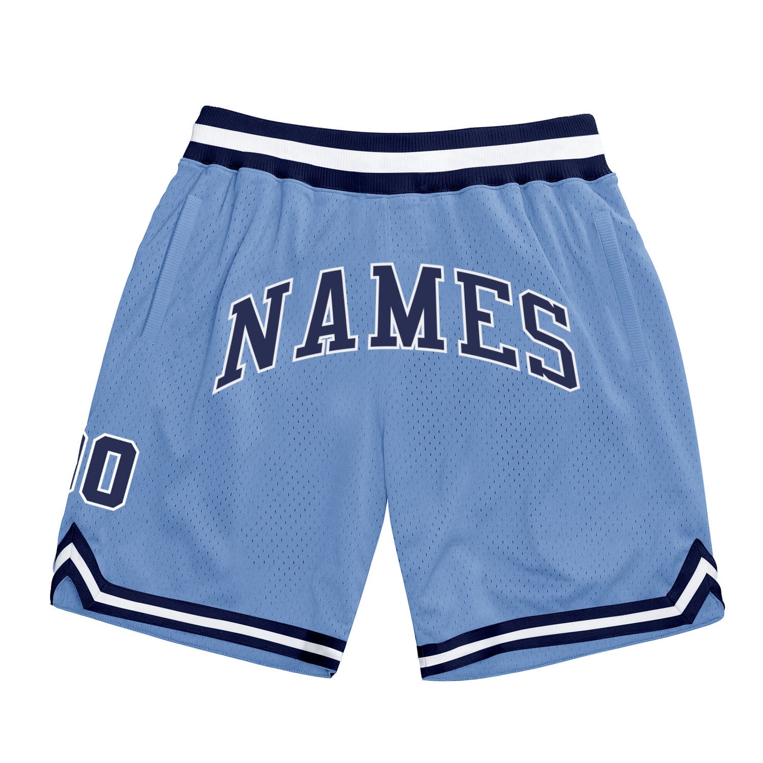 Custom Light Blue Navy-White Authentic Throwback Basketball Shorts - Main View