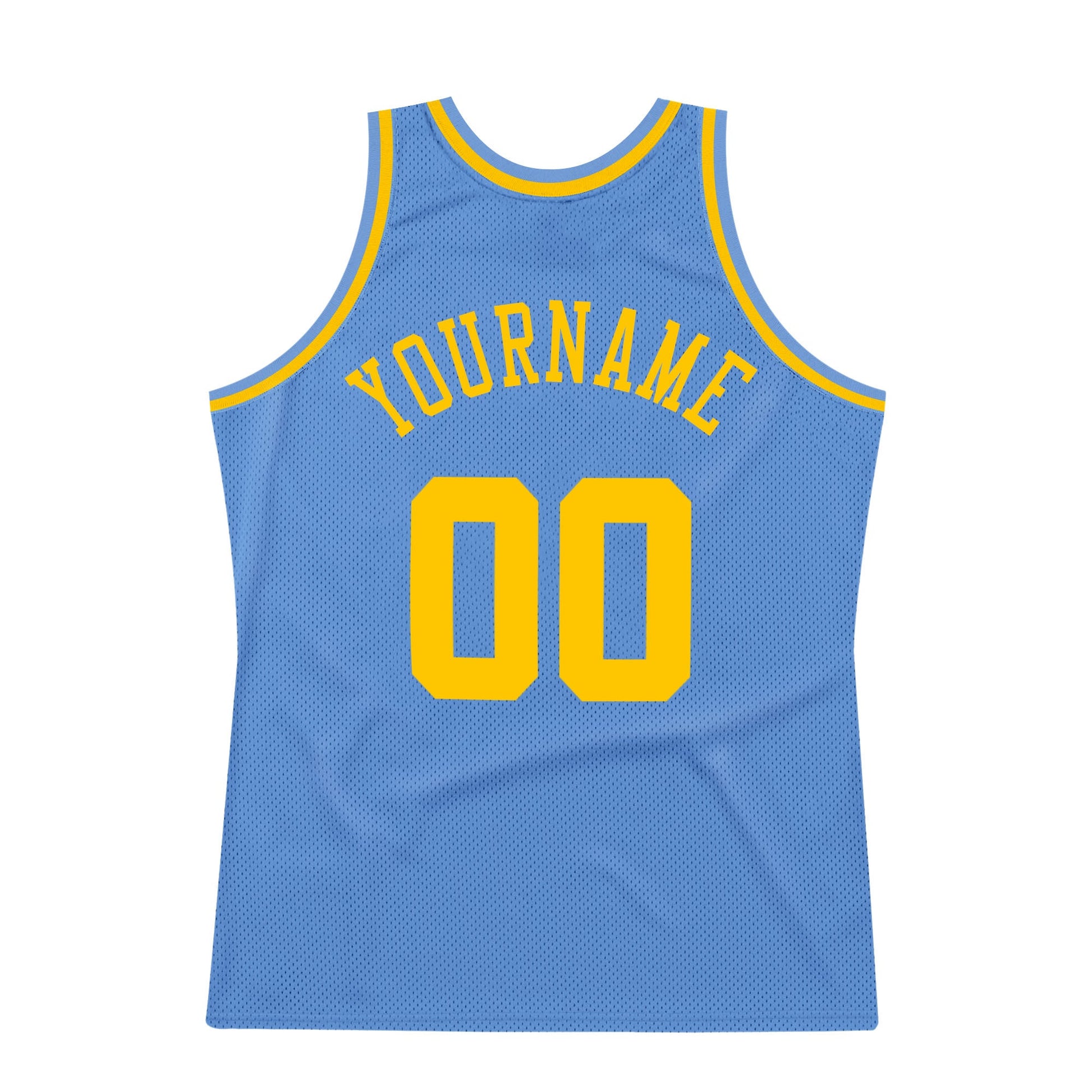 Custom Light Blue Gold Authentic Throwback Basketball Jersey view 6
