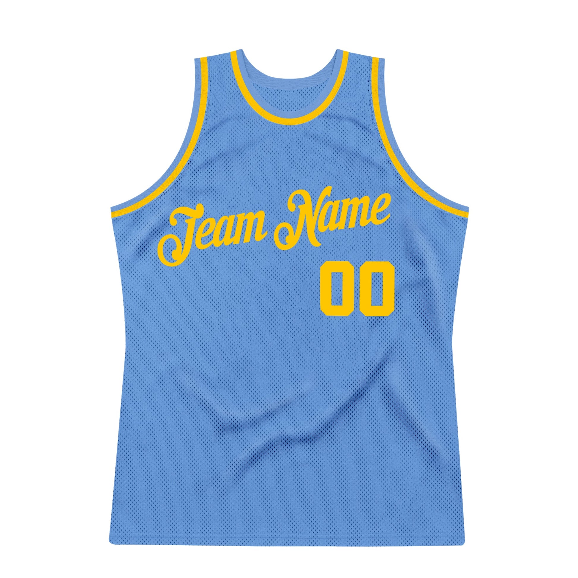 Custom Light Blue Gold Authentic Throwback Basketball Jersey view 7