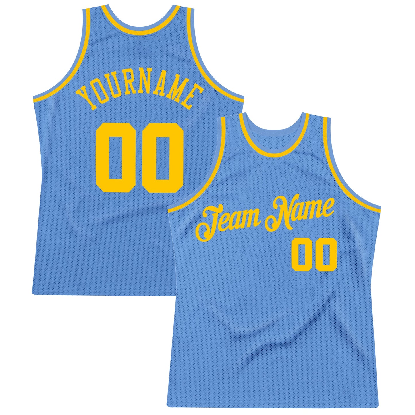 Custom Light Blue Gold Authentic Throwback Basketball Jersey - Main View