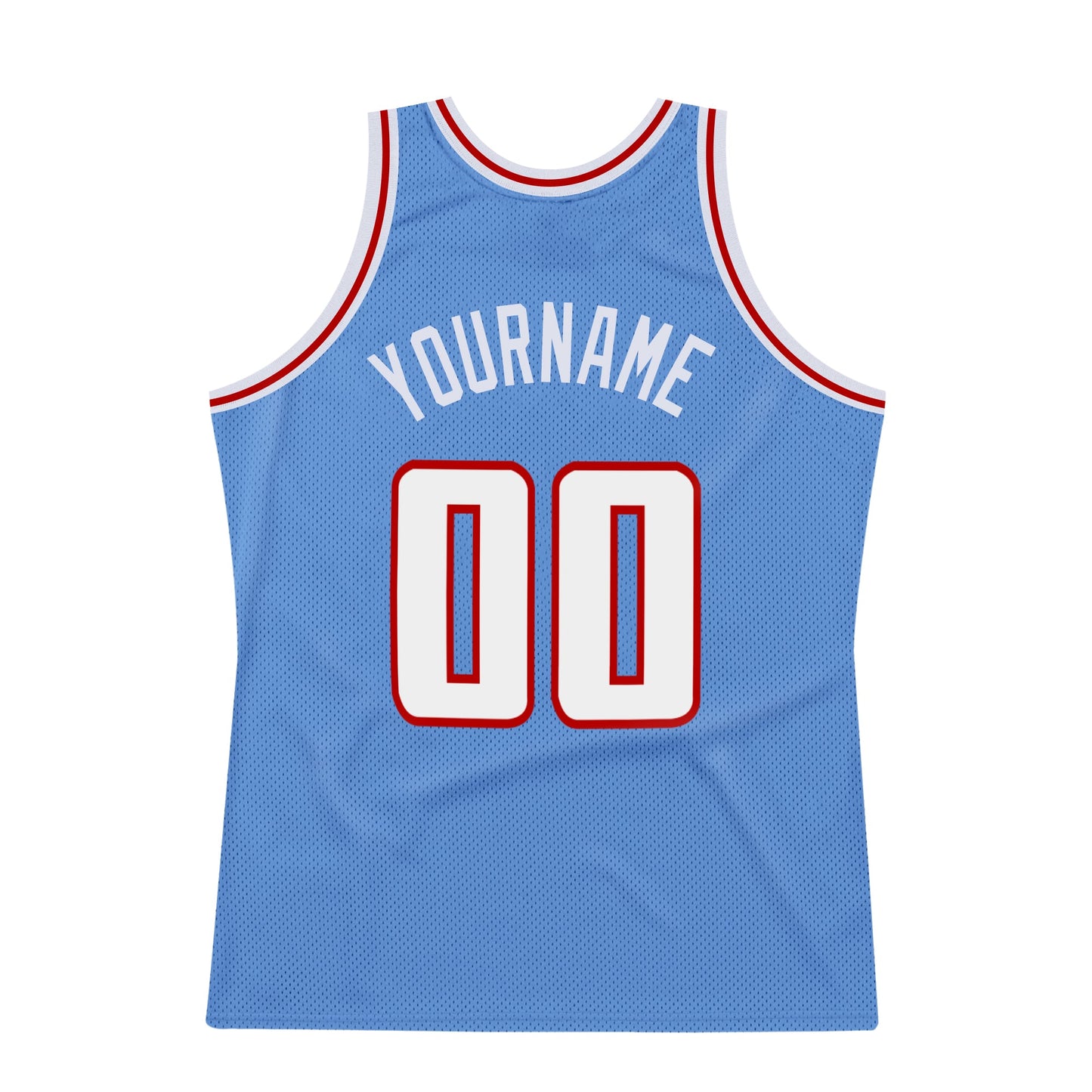 Custom Light Blue White-Red Authentic Throwback Basketball Jersey view 6
