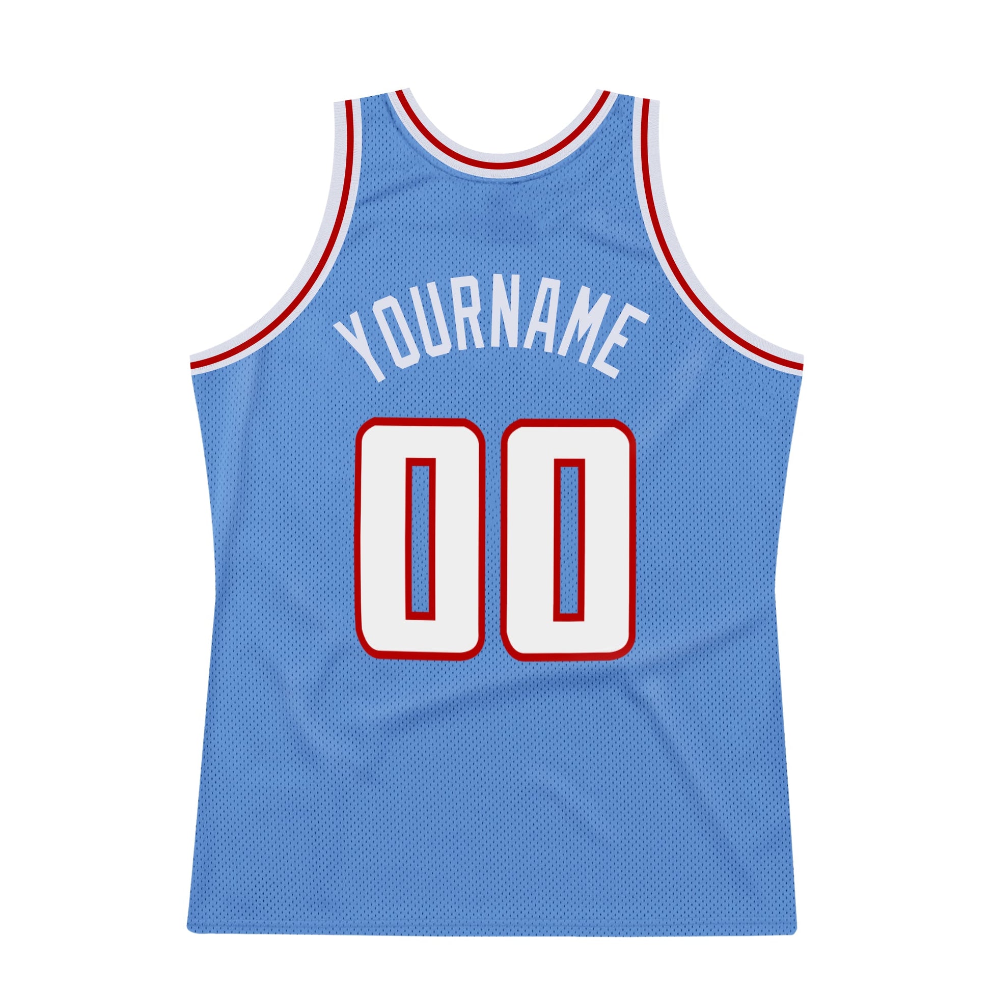 Custom Light Blue White-Red Authentic Throwback Basketball Jersey view 6