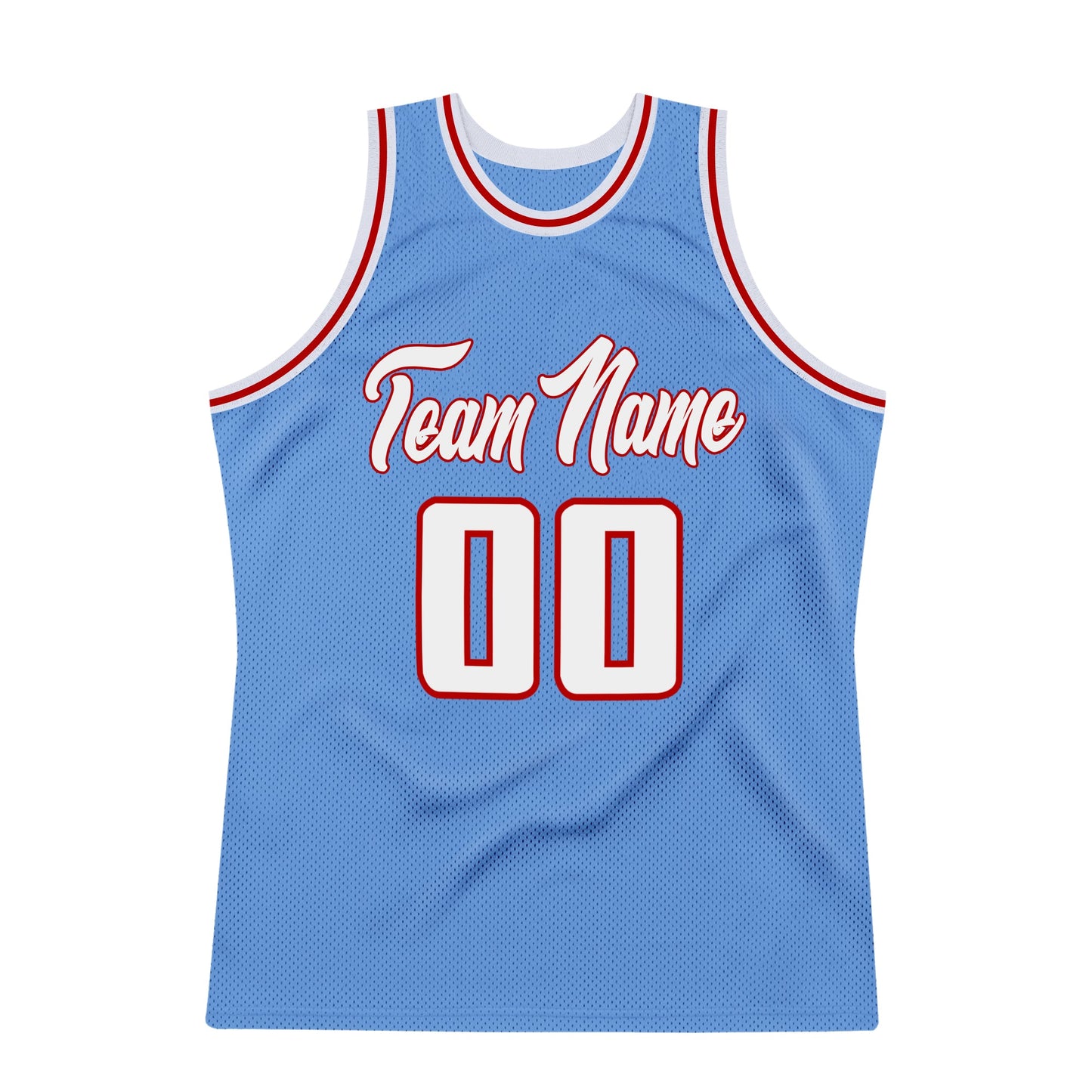 Custom Light Blue White-Red Authentic Throwback Basketball Jersey view 7
