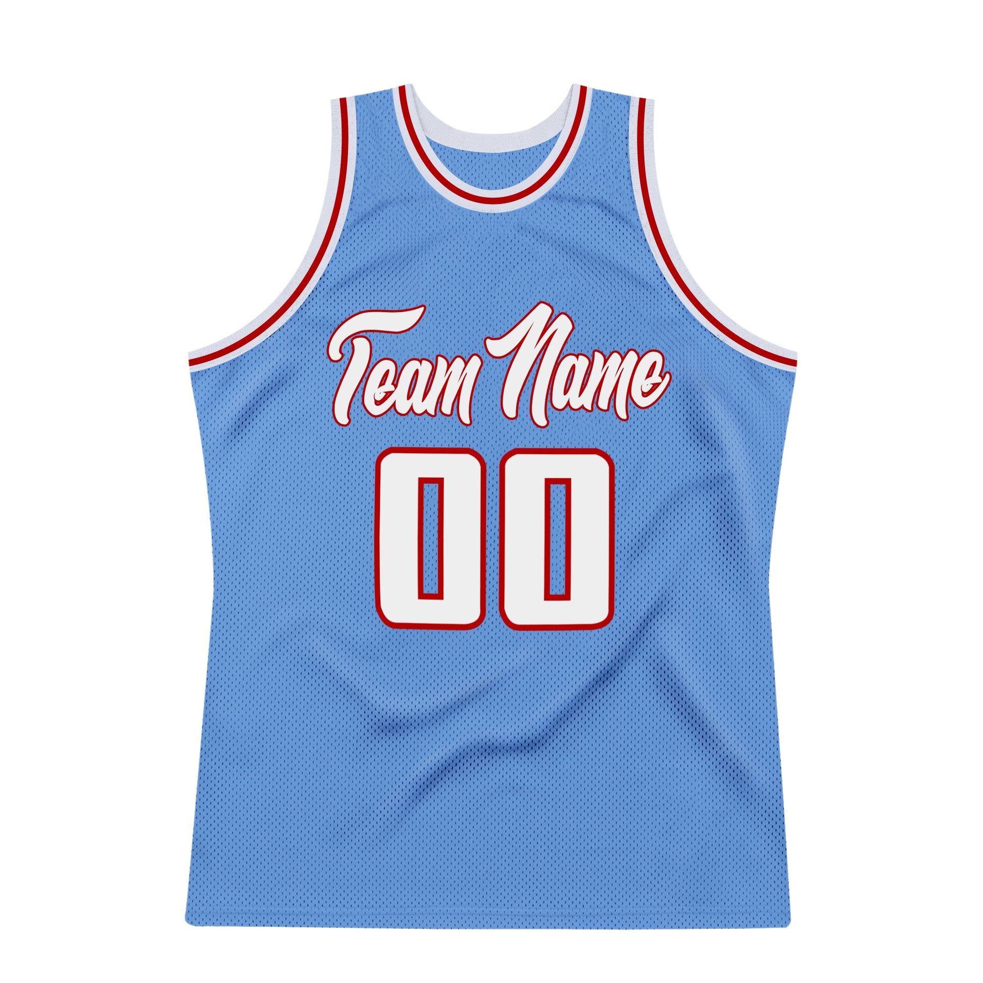 Custom Light Blue White-Red Authentic Throwback Basketball Jersey view 7