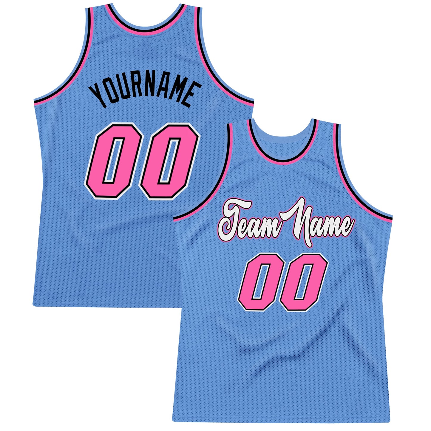 Custom Light Blue Pink-Black Authentic Throwback Basketball Jersey - Main View