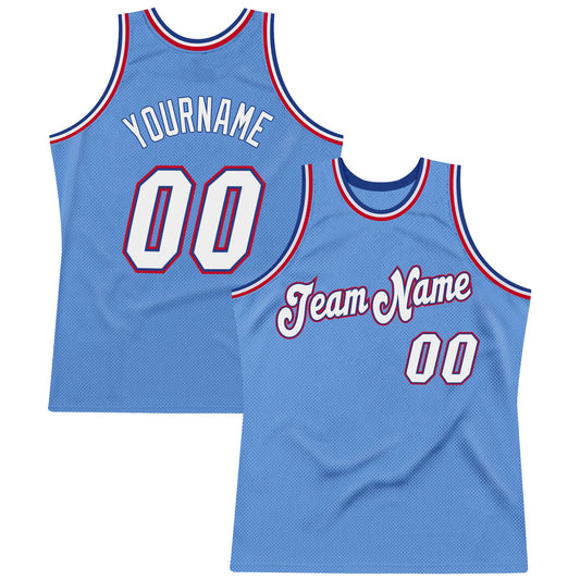 Custom Light Blue White-Royal Authentic Throwback Basketball Jersey - Main View