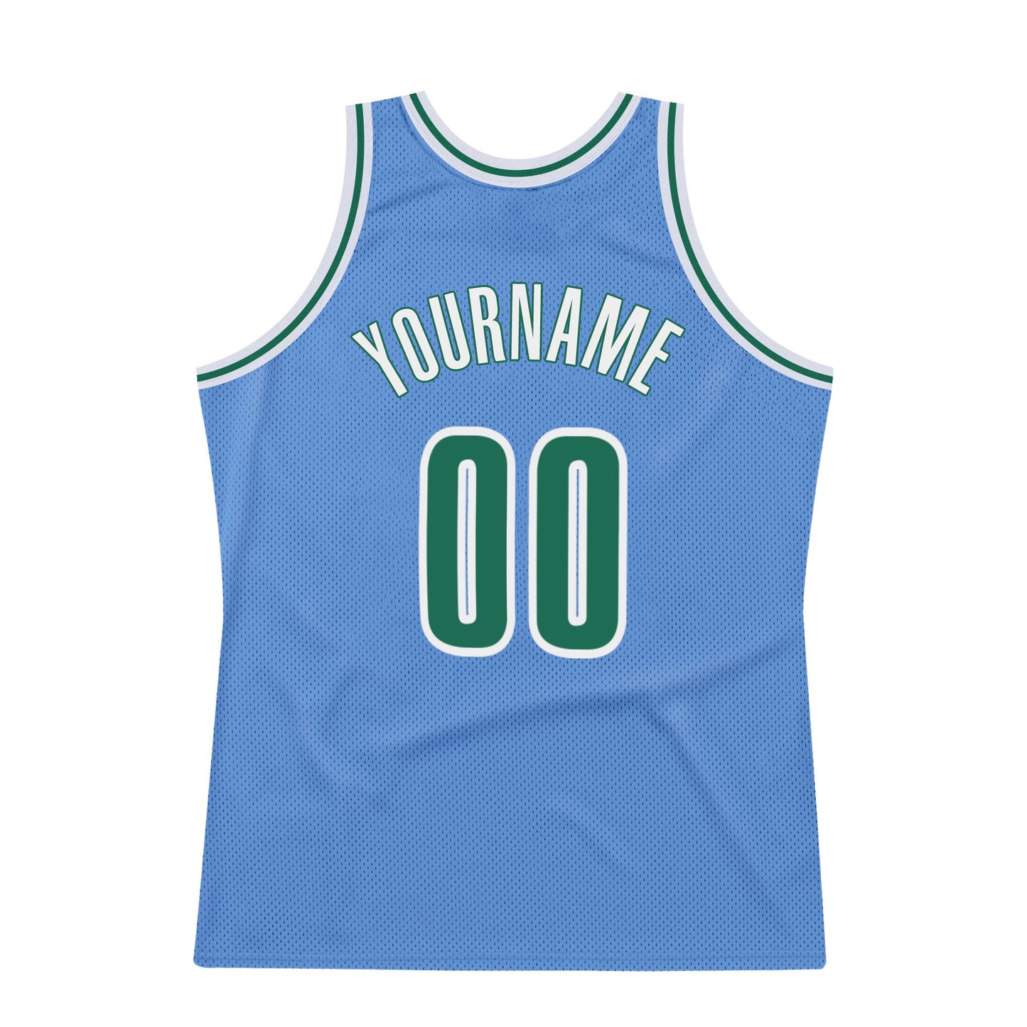 Custom Light Blue Kelly Green-White Authentic Throwback Basketball Jersey view 6